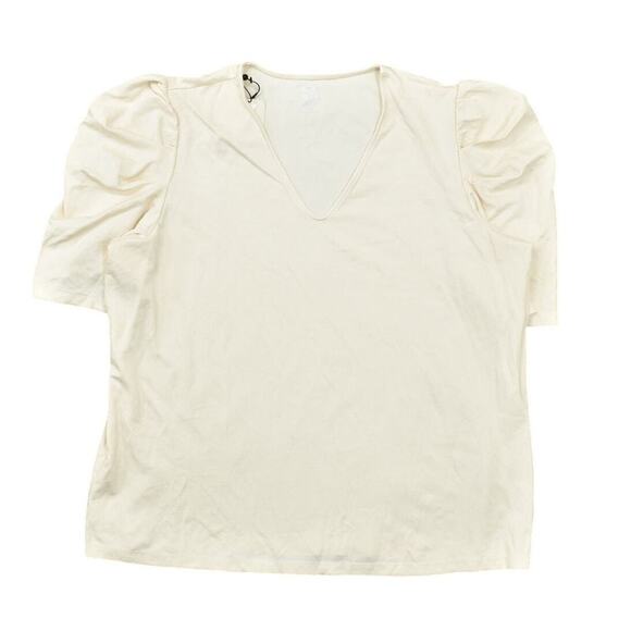 NEW Anne Klein V Neck Solid Beige Blouse 2XL Viscose Short Sleeve - Picture 1 of 8